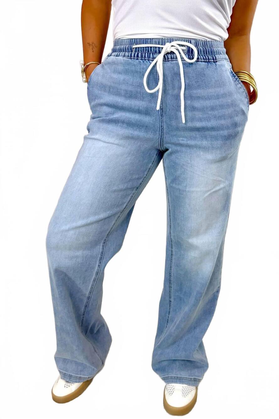 NEW MICA DENIM women's high rise drawstring jeans in shadow